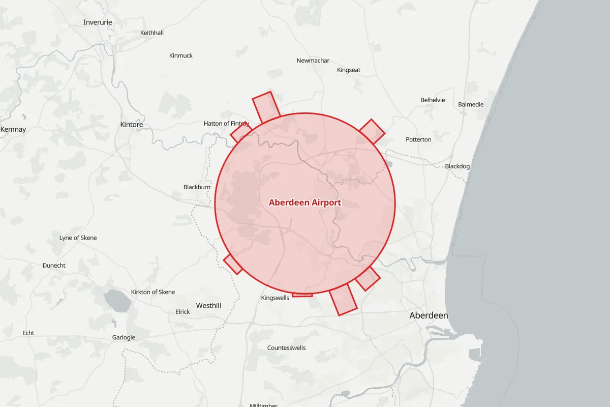 Map of the Flight Restriction Zone around Aberdeen Airport