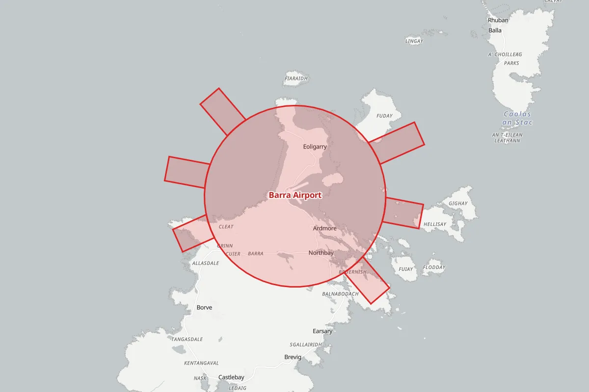 Map of the Flight Restriction Zone around Barra Airport