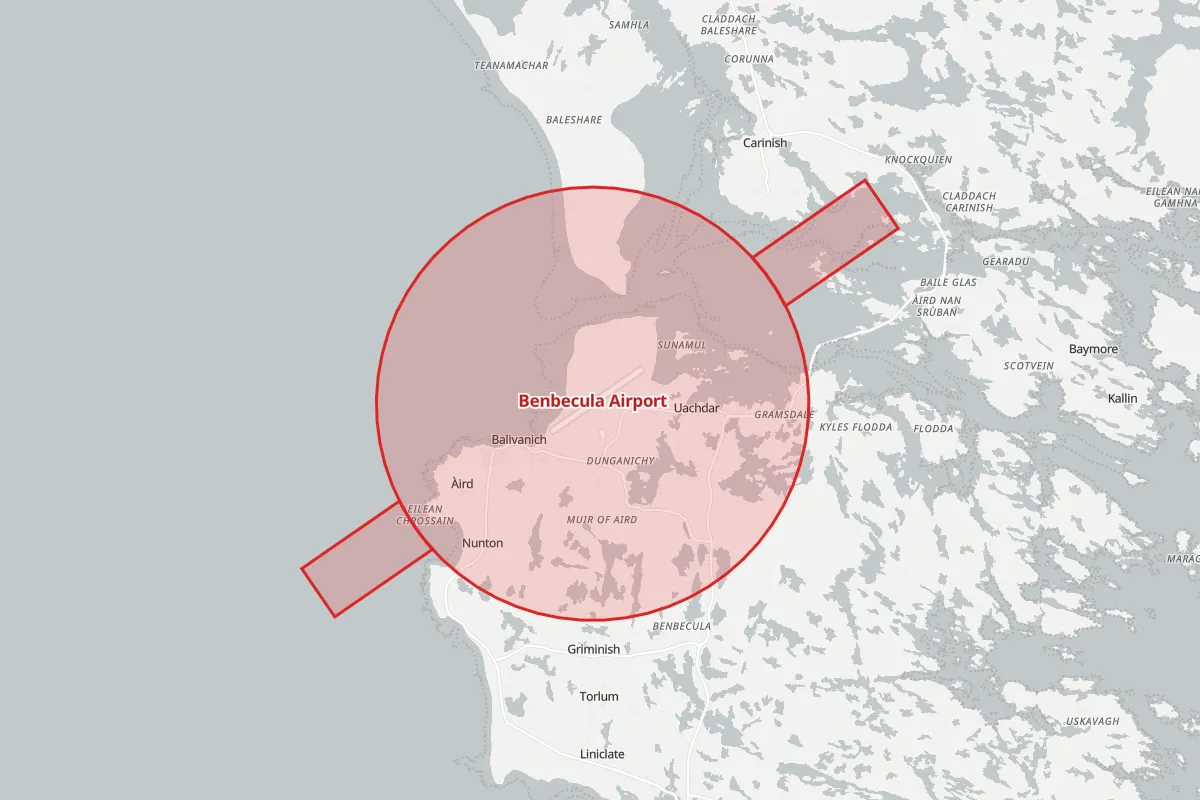 Map of the Flight Restriction Zone around Benbecula Airport
