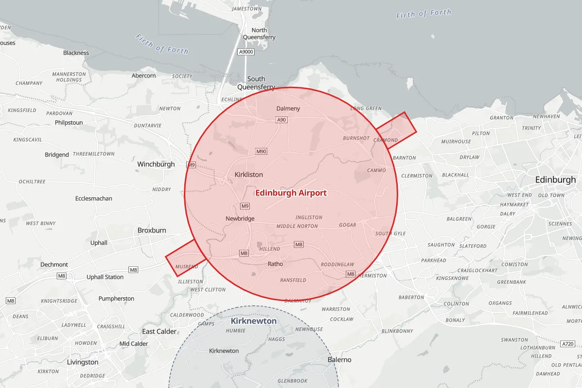 Map of the Flight Restriction Zone around Edinburgh Airport