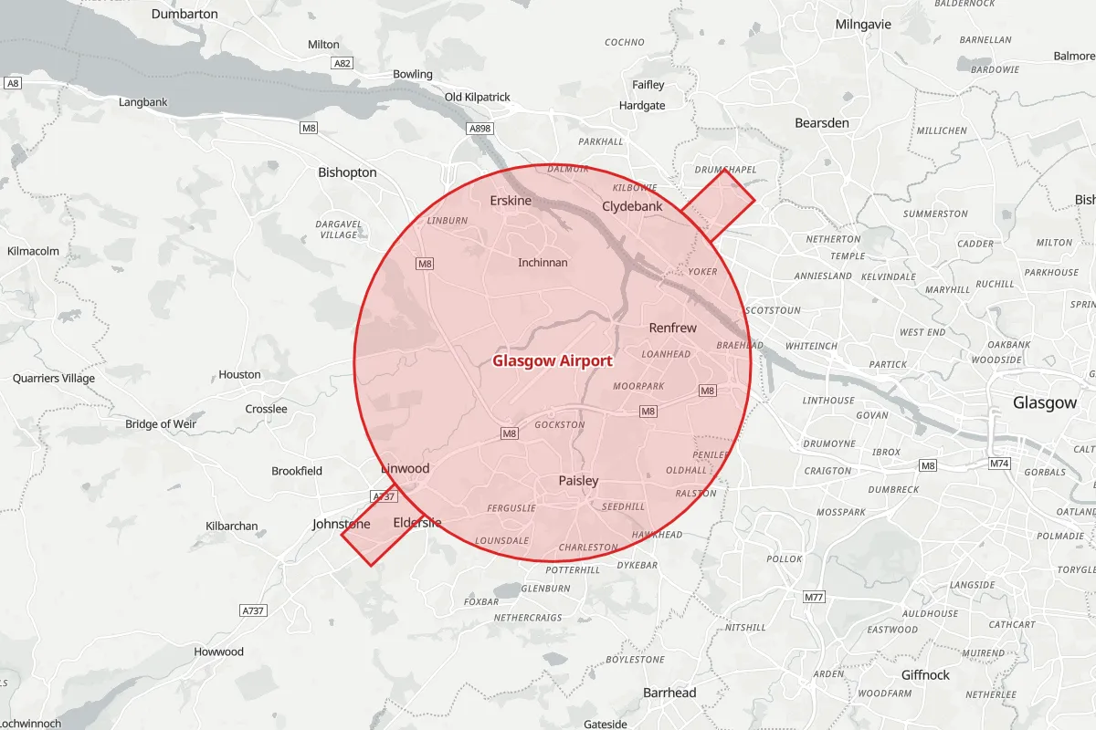 Map of the Flight Restriction Zone around Glasgow Airport