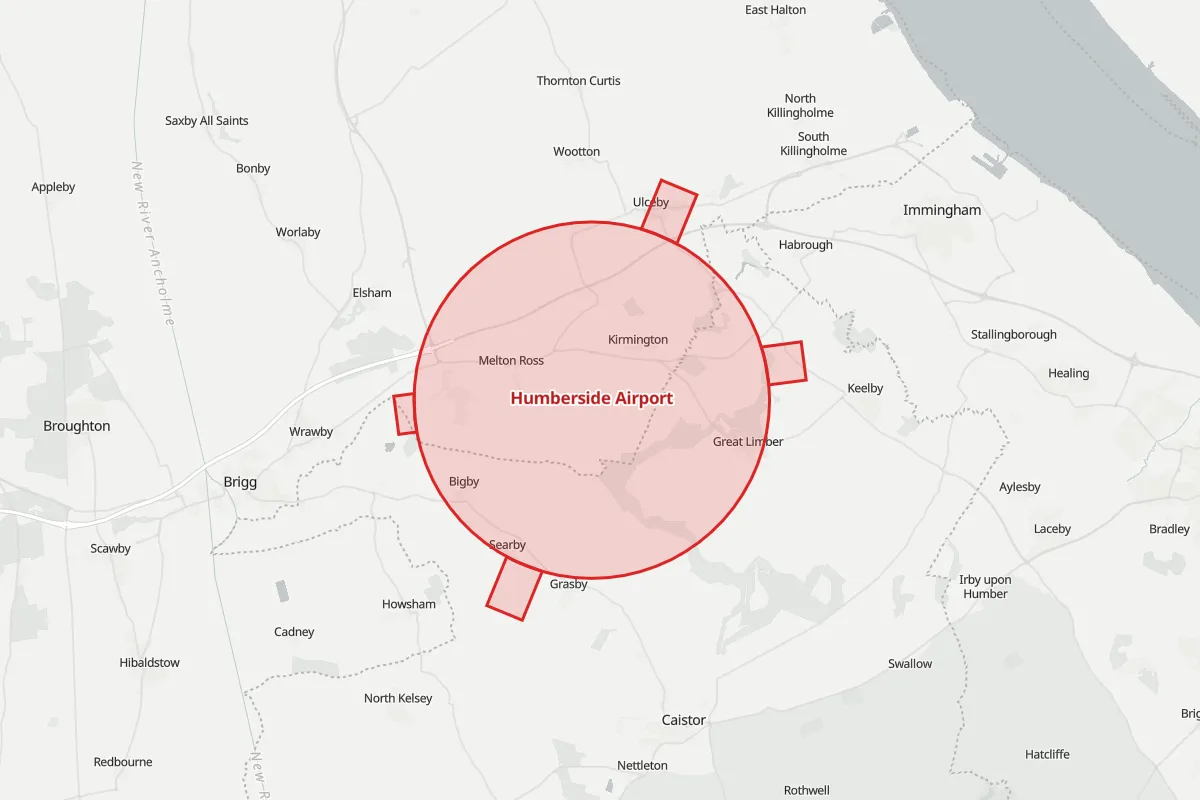 Map of the Flight Restriction Zone around Humberside Airport