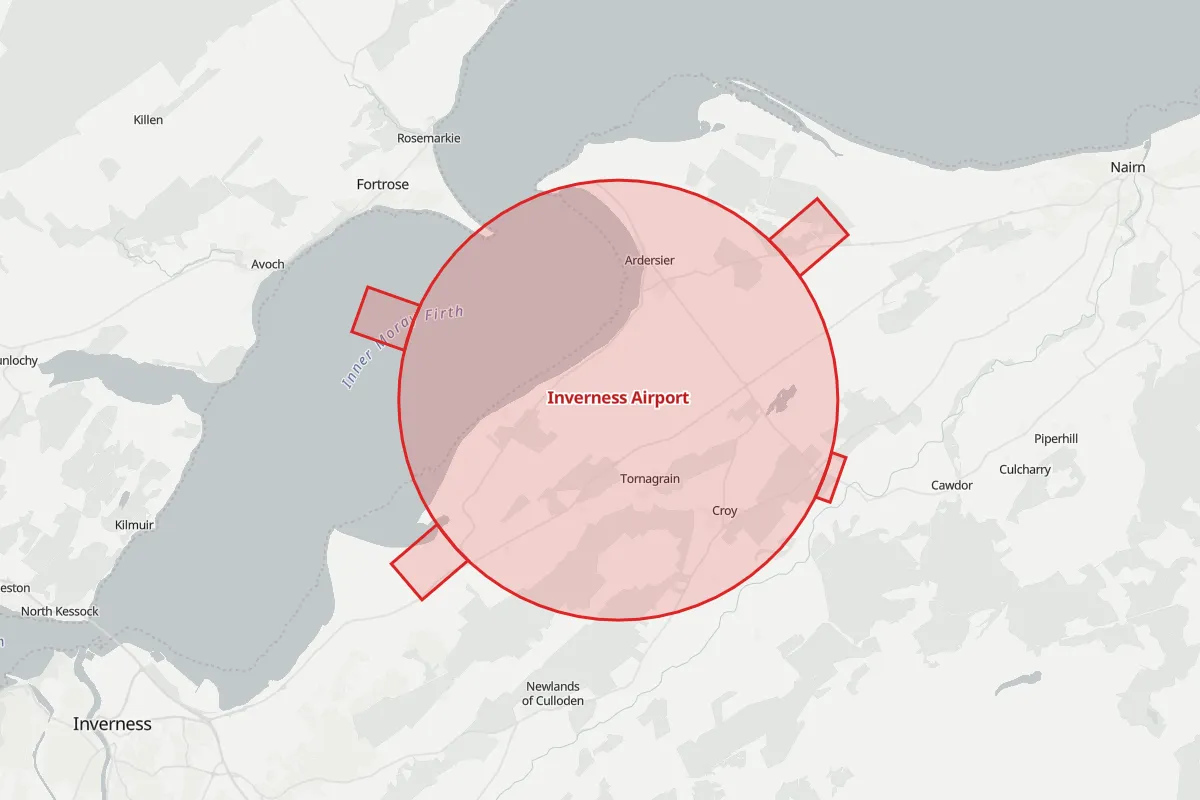 Map of the Flight Restriction Zone around Inverness Airport