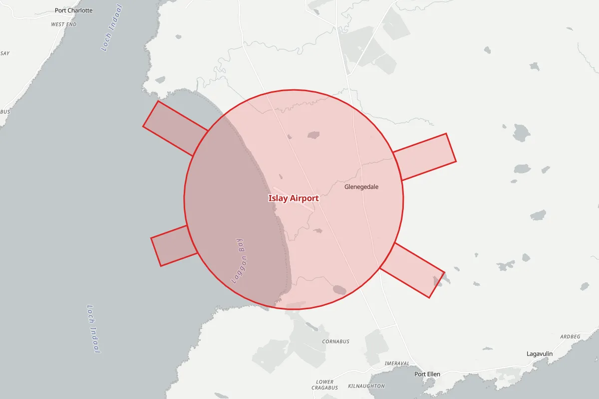 Map of the Flight Restriction Zone around Islay Airport