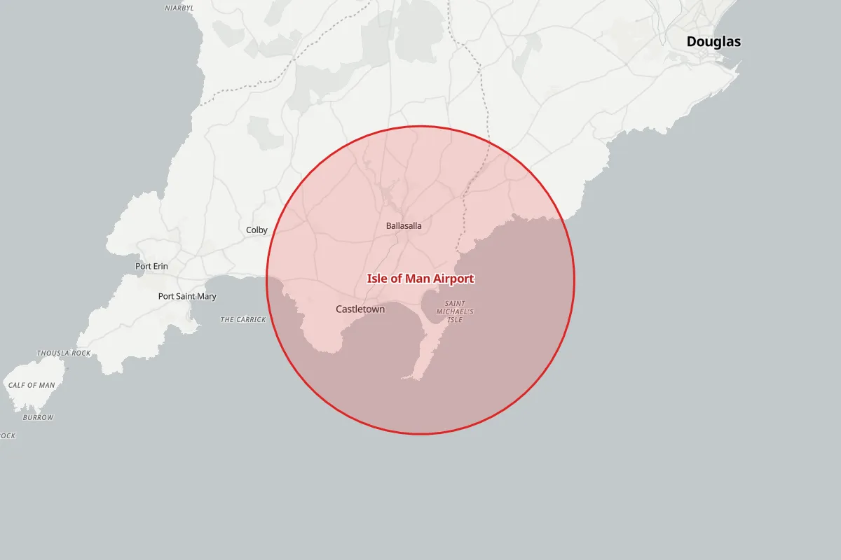 Map of the Flight Restriction Zone around Isle of Man Airport