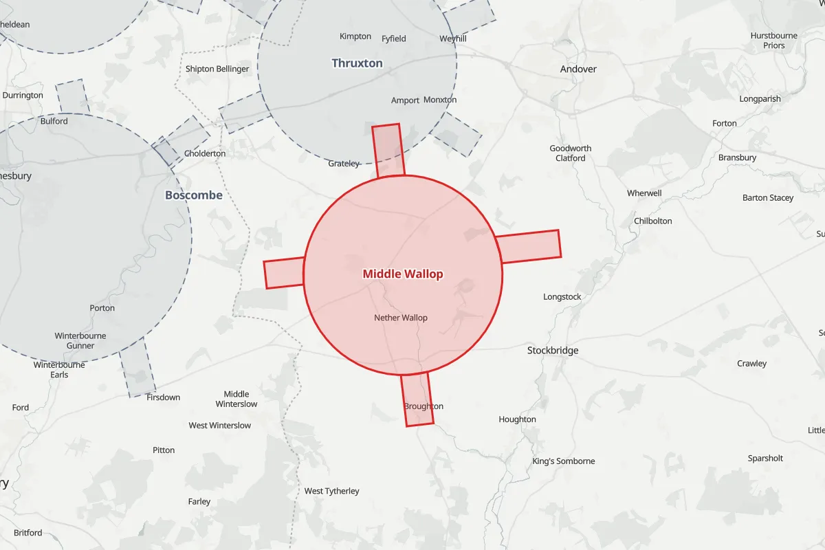 Map of the Flight Restriction Zone around Middle Wallop and neighbouring aerodrome zones