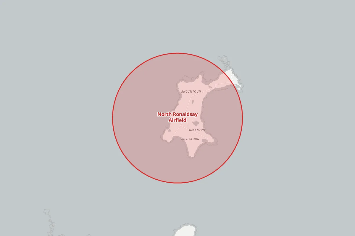 Map of the Flight Restriction Zone around North Ronaldsay Airfield and neighbouring aerodrome zones