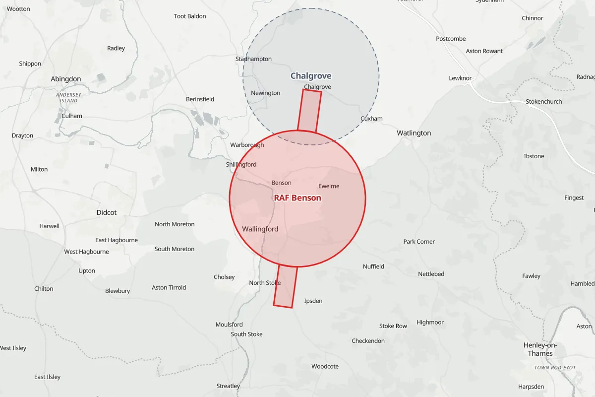 Map of the Flight Restriction Zone around RAF Benson and neighbouring aerodrome zones