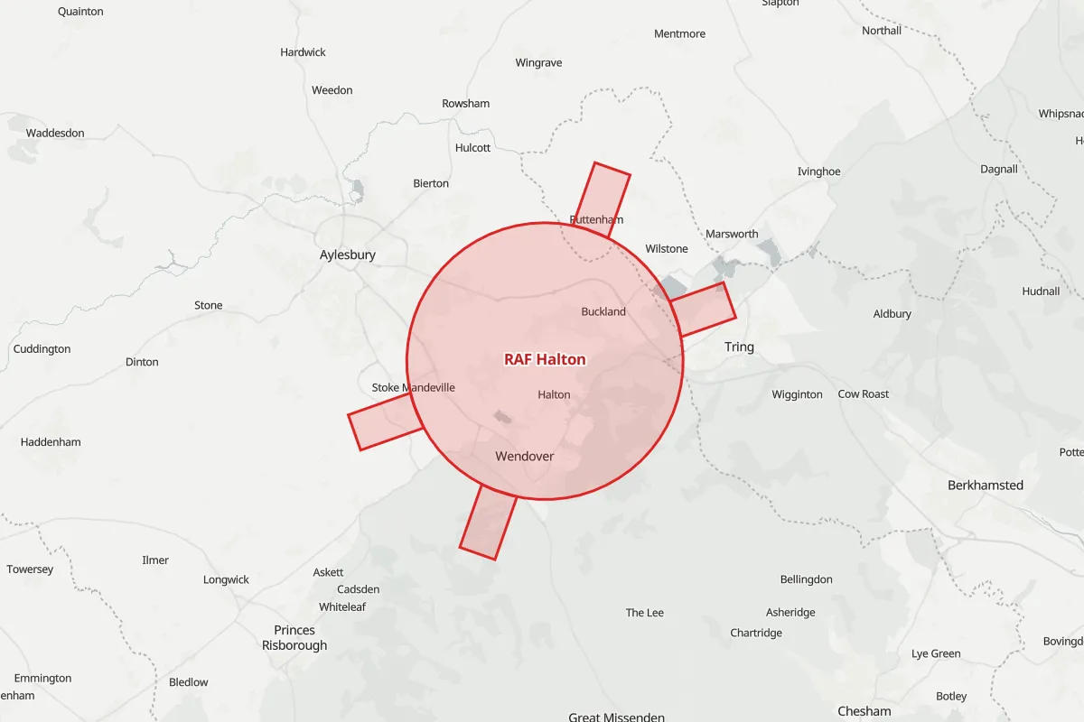Map of the Flight Restriction Zone around RAF Halton and neighbouring aerodrome zones