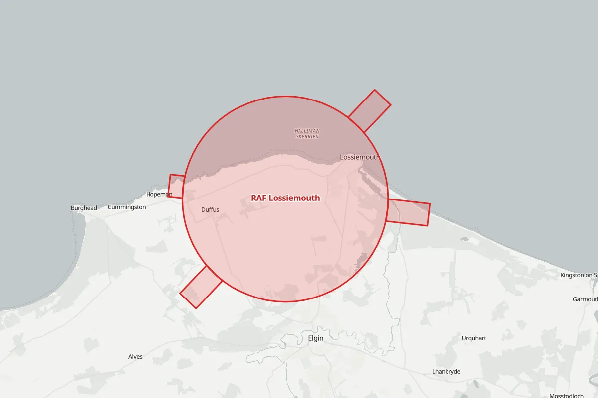 Map of the Flight Restriction Zone around RAF Lossiemouth