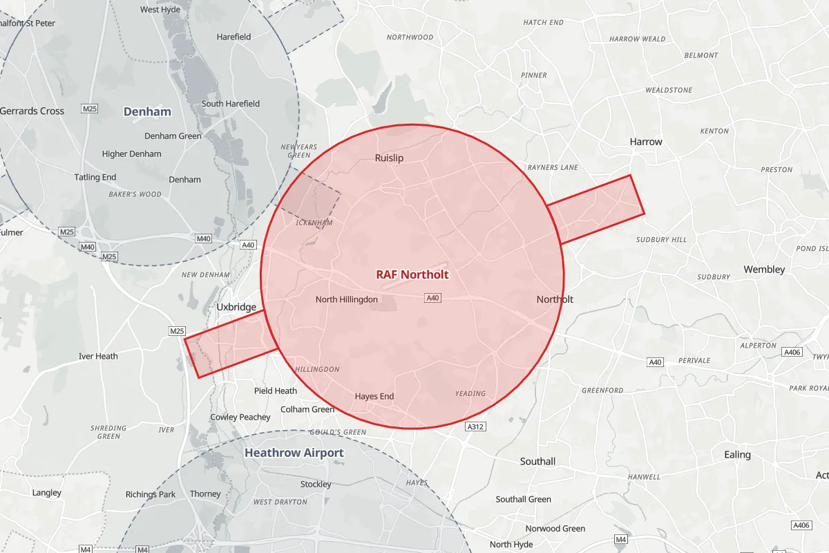 Map of the Flight Restriction Zone around RAF Northolt and neighbouring aerodrome zones