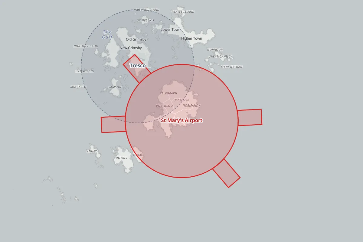 Map of the Flight Restriction Zone around St Mary's Airport