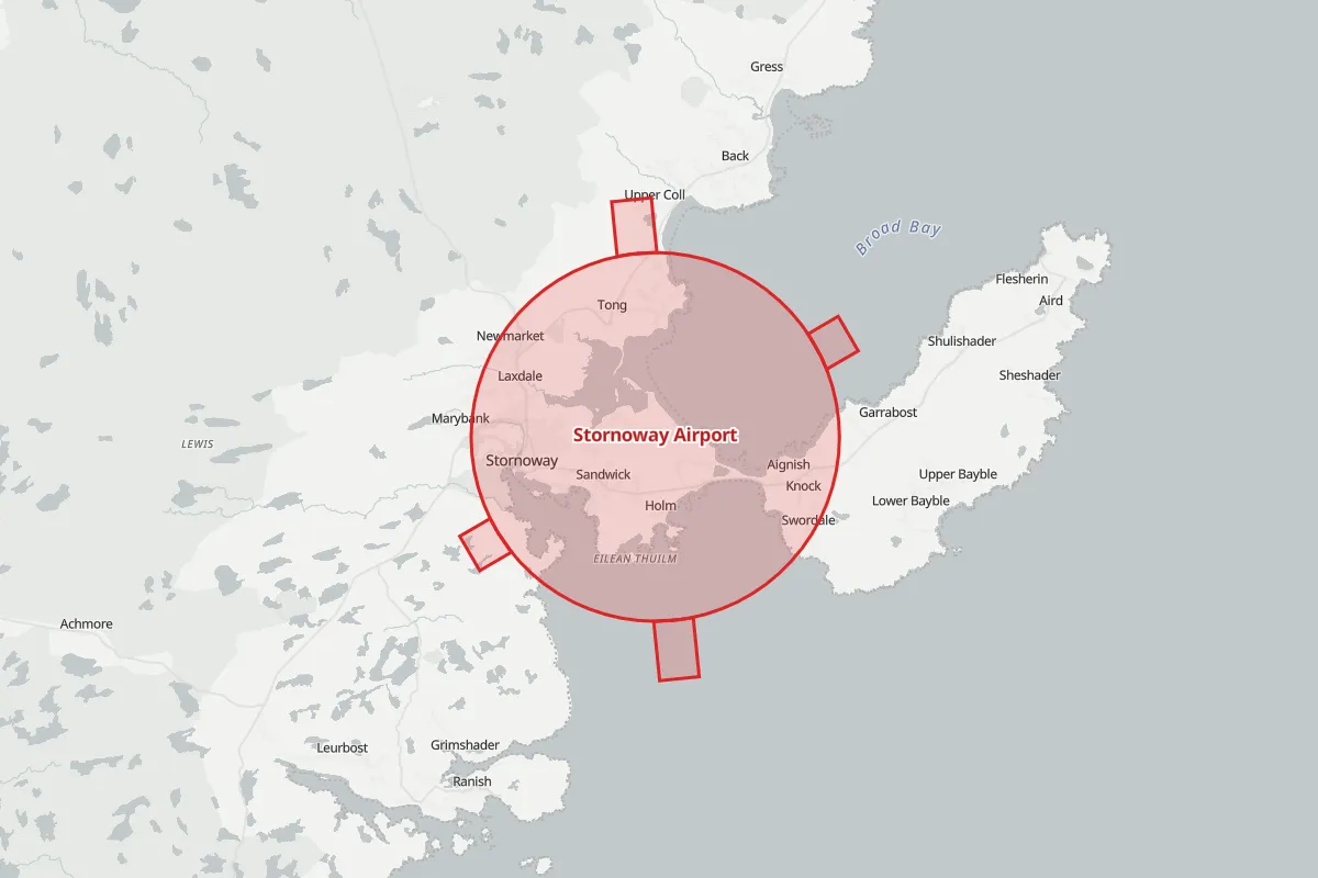 Map of the Flight Restriction Zone around Stornoway Airport
