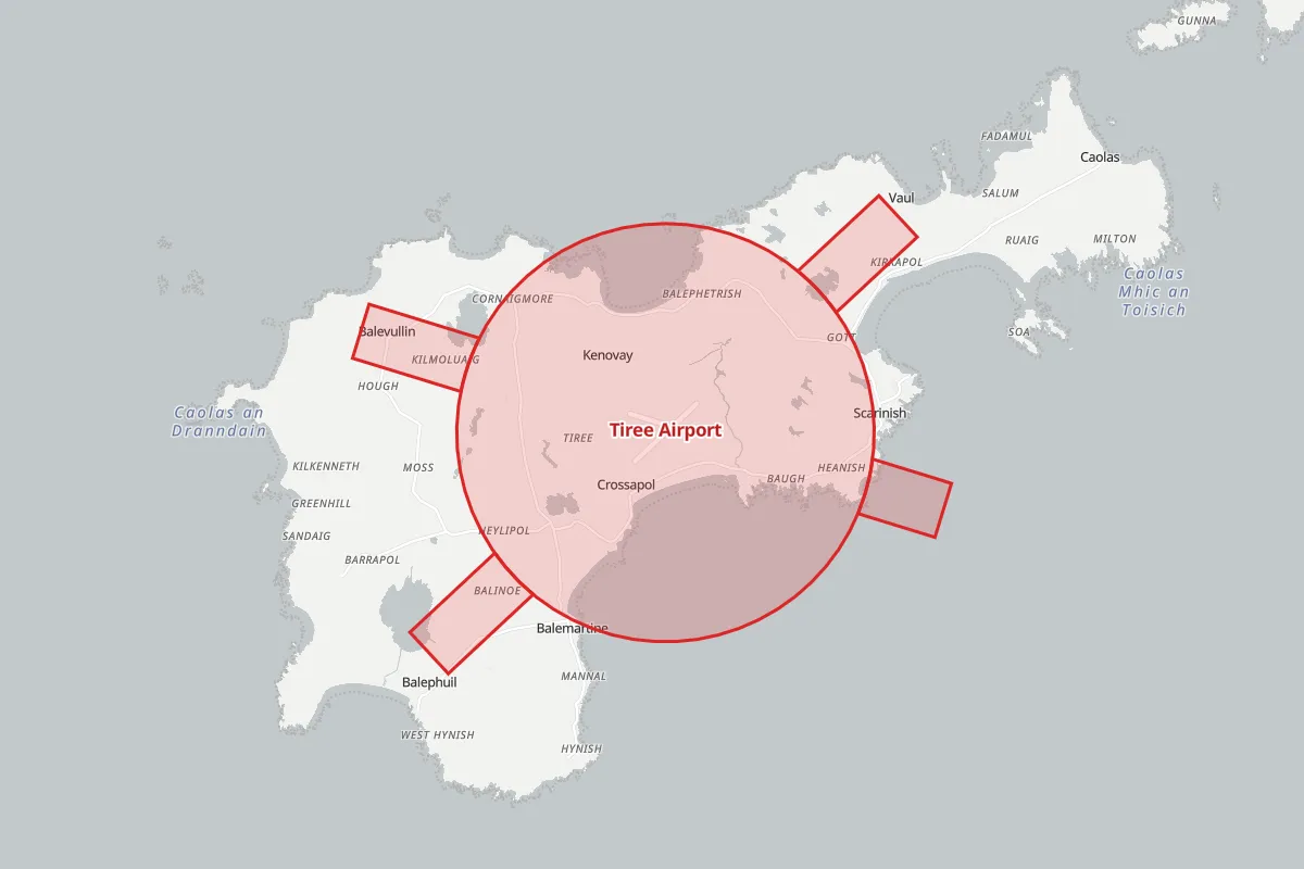 Map of the Flight Restriction Zone around Tiree Airport